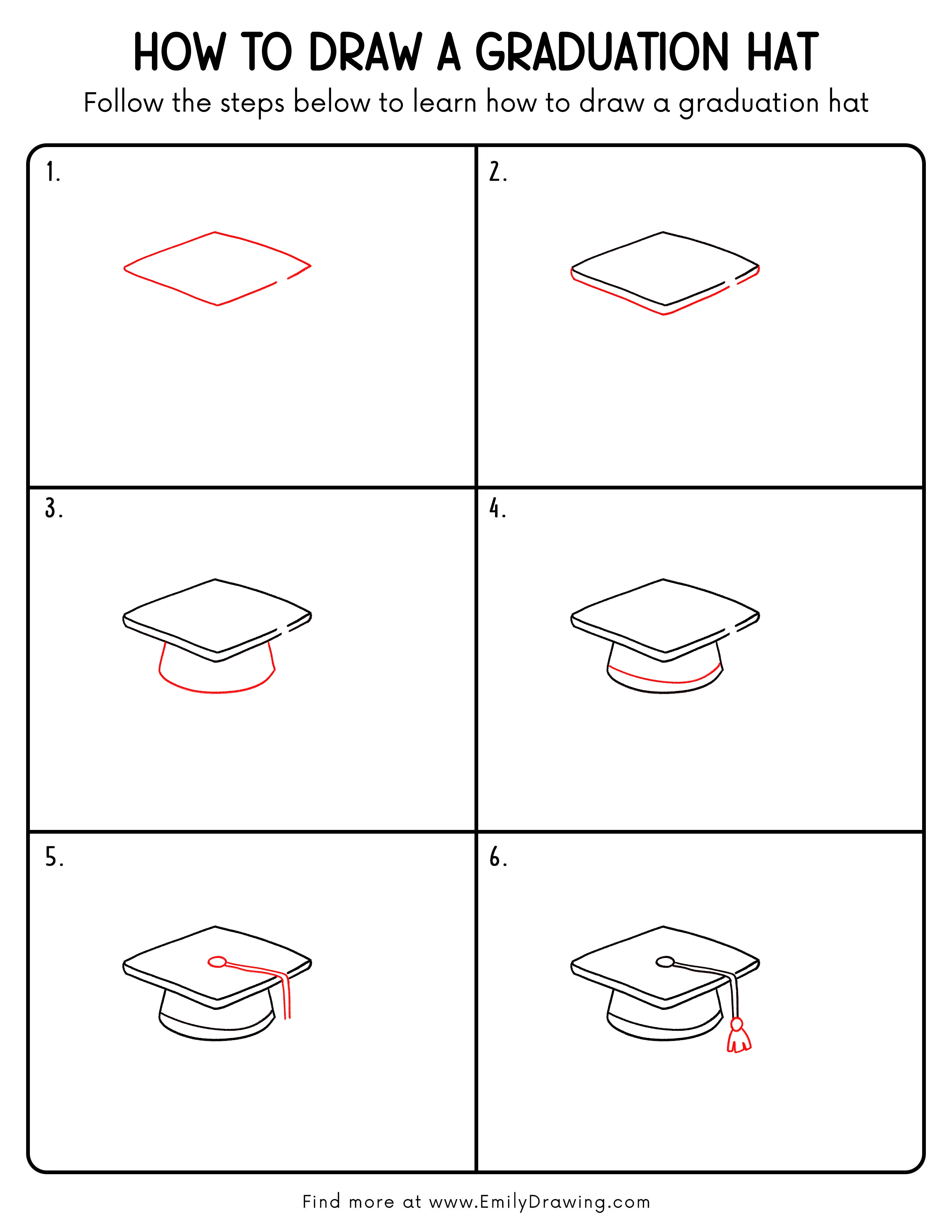 Printable Graduation Hat Drawing Guide